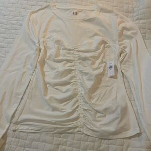 GAP Women's Ivory Ruched Long Sleeve Top